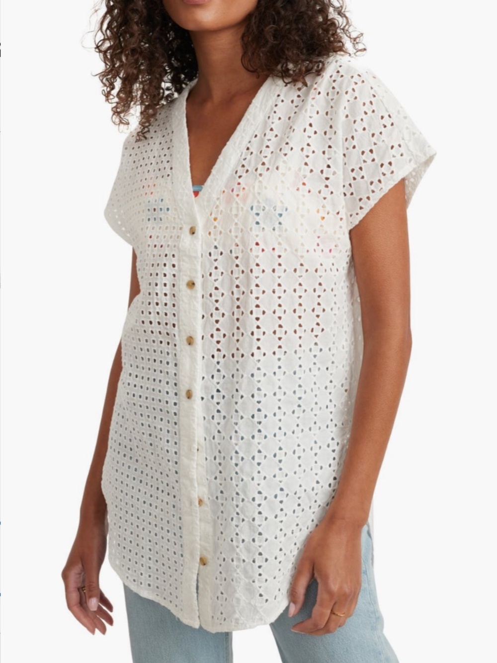 NWT Marine Layer White 100% Cotton Eyelet Airy Tunic Coverup White sx XS
